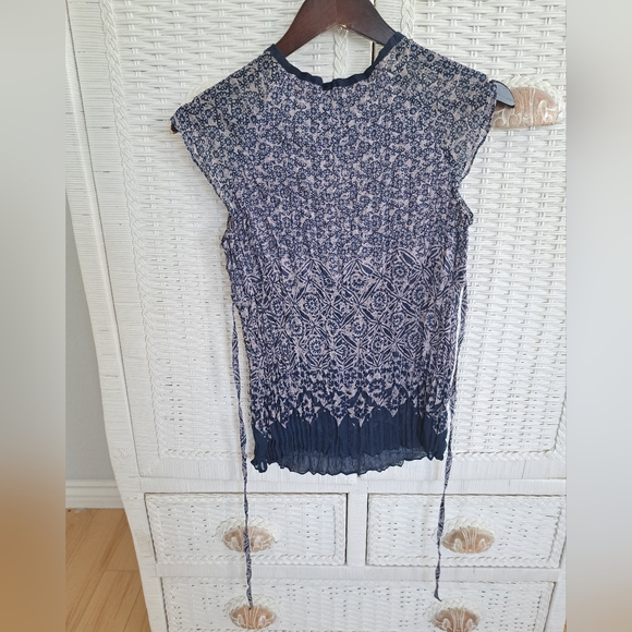 VTG Blouse Womens Blue/ Lt Pink Crinkle Boho Print Peasant Top Size Small - Picture 2 of 12